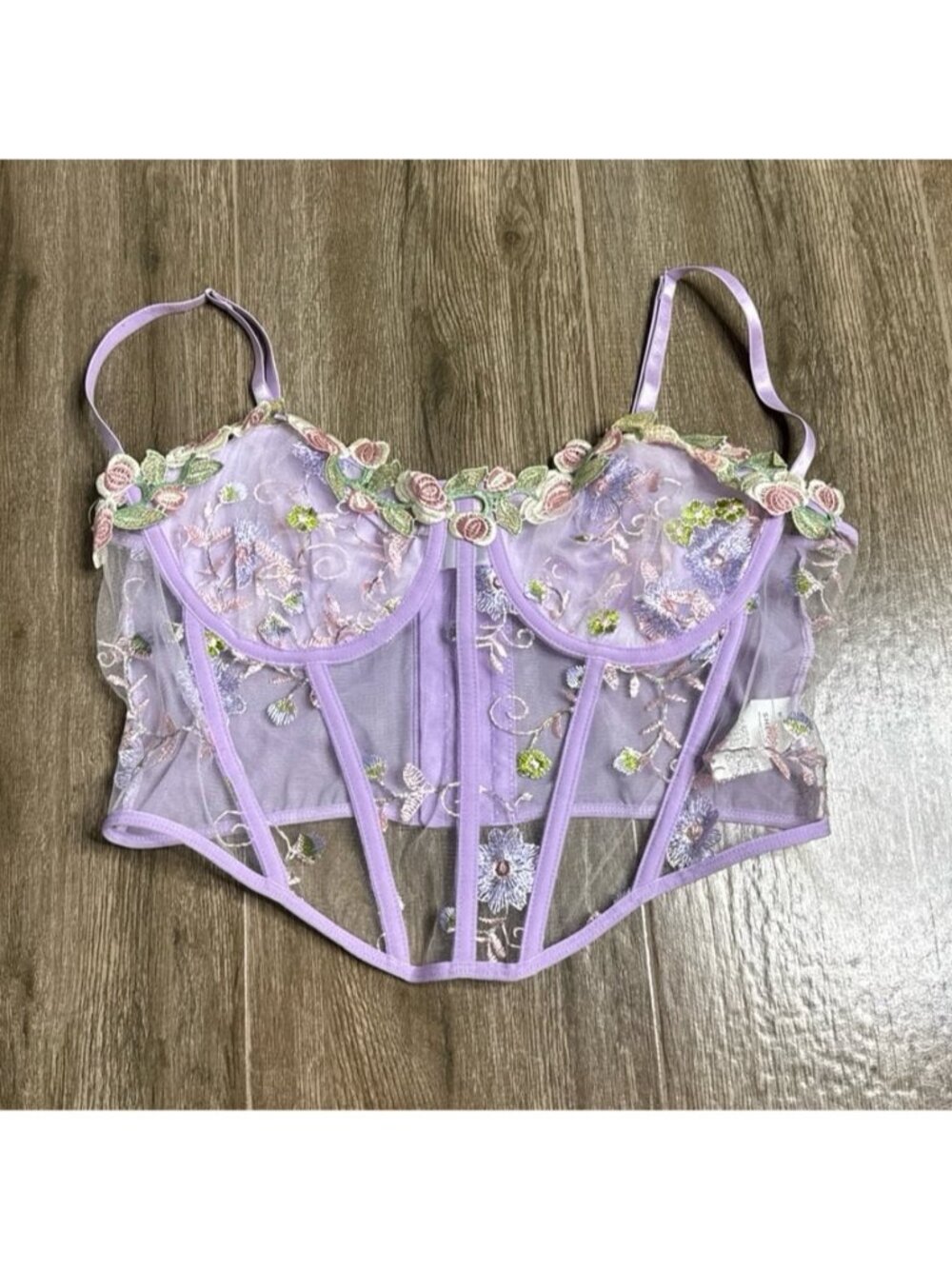 SHEIN Floral Embroidered Mesh Corset Top Boho XL